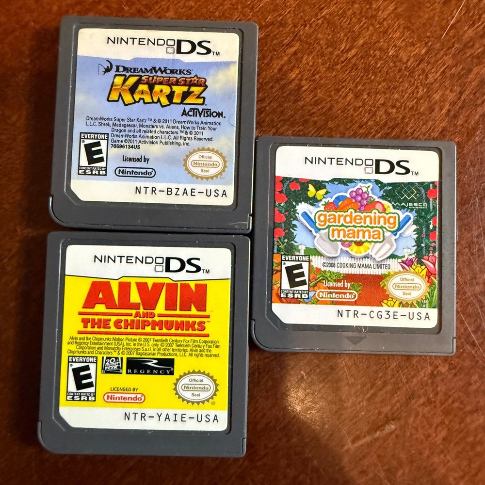 Nintendo DS Game Lot Gardening Mama Super Star Kartz Alvin and the Chipmunks